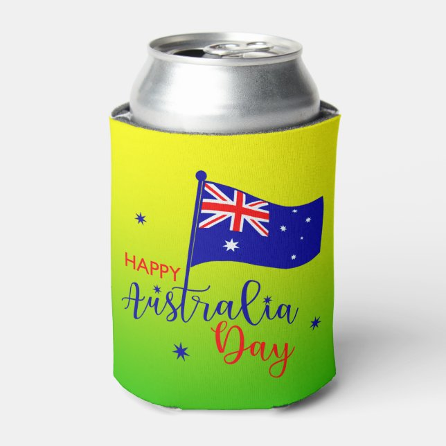 Happy Australia Day Flag Green Gold Stubby Holder Dosenkühler (Kanne Vorderseite)