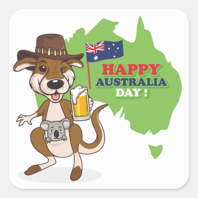 Happy Australia Day Kangaroo Koala Quadratischer Aufkleber (Vorderseite)