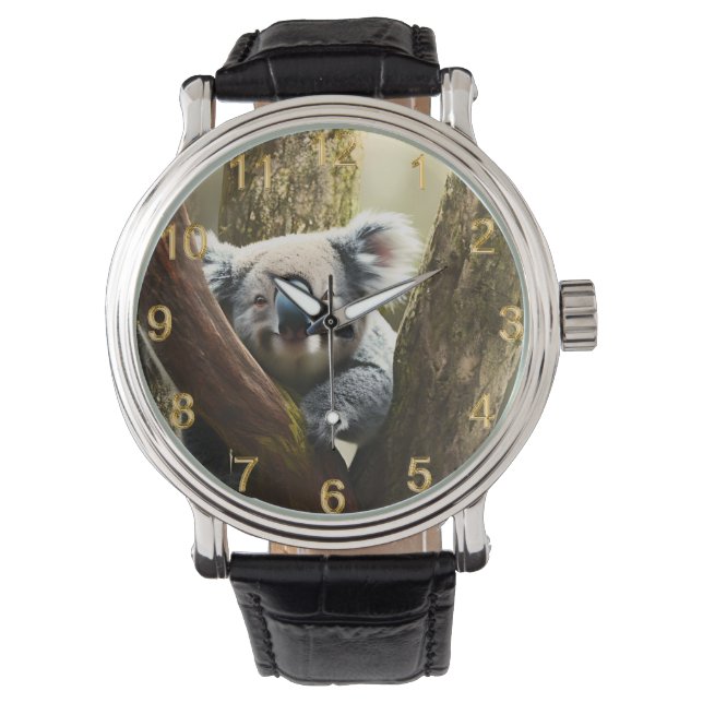 Happy australische Koala in Tree, Wrist Watch Armbanduhr (Vorderseite)