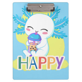 Happy Axolotl with Boba Tea – Cute Kawaii Bubble T Klemmbrett