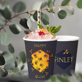 Happy B Day Honey Bees Black Yellow Funny Geburtst Pappbecher