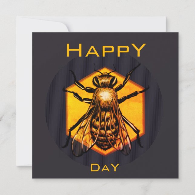 Happy B day Honey Bienen orange gelben Spaß Geburt Einladung (Vorderseite)