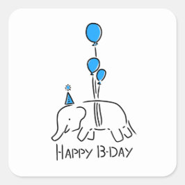 Happy b day, olifant blauw quadratischer aufkleber