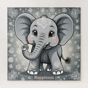 Happy Baby Elephant AI Fantasy Digital Art