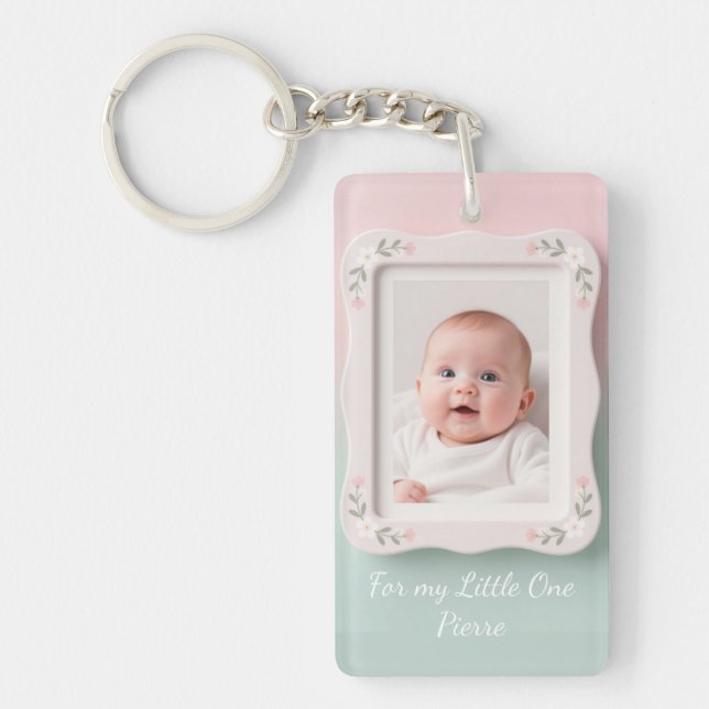 Happy Baby Floral Pink Green Frame Schlüsselanhänger (Vorderseite)