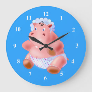 Happy Baby Hippo - Niedlich - Zeichnend - Farbe au Große Wanduhr