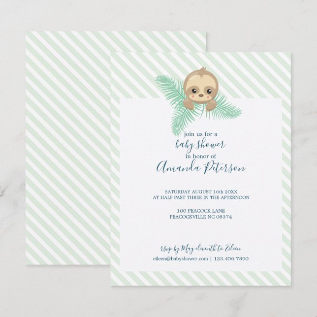 Happy Baby Sloth Baby Dusche Einladung (Vorne/Hinten)