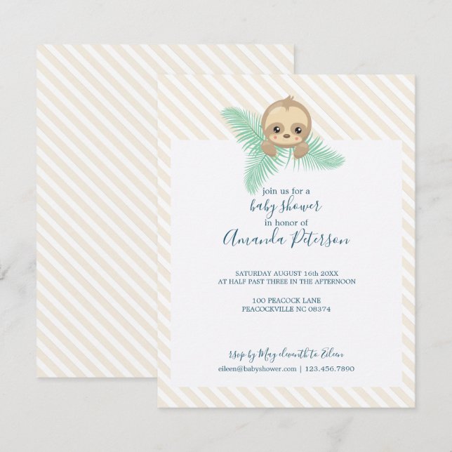 Happy Baby Sloth Baby shower Invitation (Devant / Derrière)