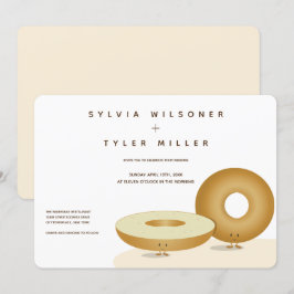 Happy Bagels Wedding White Cream Brown Einladung