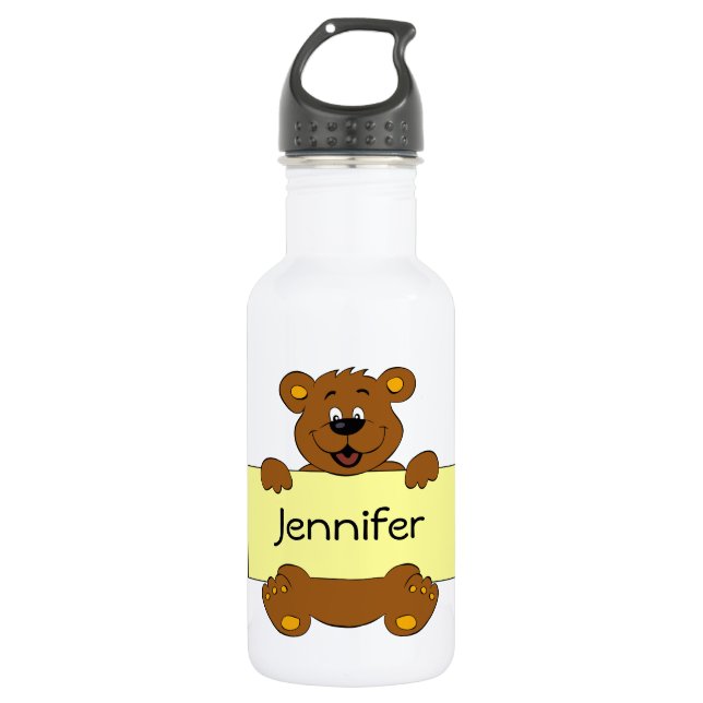 Happy Bär mit anpassbaren Banner Cartoon Kinder Edelstahlflasche (Vorderseite)