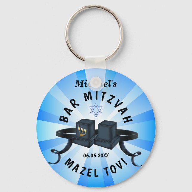 Happy Bar Mitzvah 20XX Blue Decorative Schlüsselanhänger (Vorderseite)