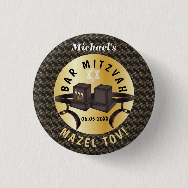 Happy Bar Mitzvah 20XX Gold Decorative Button (Vorderseite)