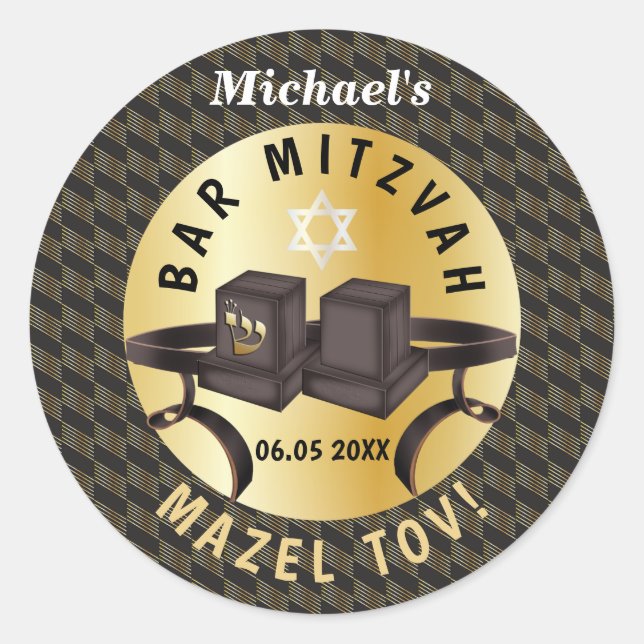 Happy Bar Mitzvah 20XX Gold Decorative Runder Aufkleber (Vorderseite)