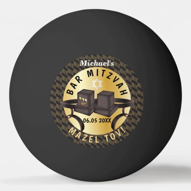 Happy Bar Mitzvah 20XX Gold Decorative Tischtennisball (Vorderseite)