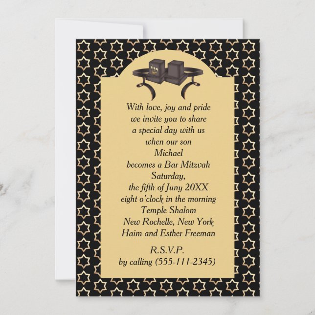 Happy Bar Mitzvah 20XX Gold Dekorative Einladung (Vorderseite)