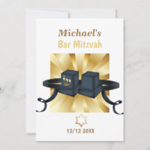 Happy Bar Mitzvah 20XX Gold Invitation décorative