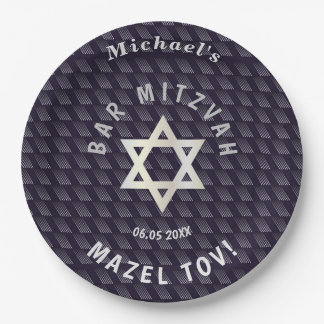 Happy Bar Mitzvah 20XX navy blaue Stilmuster Pappteller