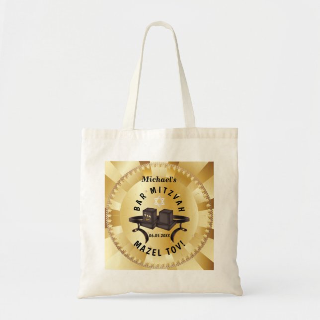 Happy Bar Mitzvah 20XX Tefellin Gold Decorative Tragetasche (Vorne)