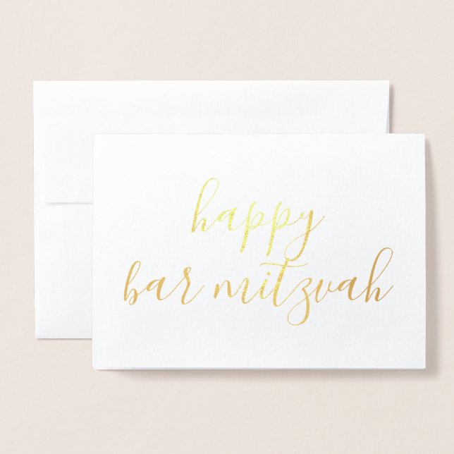 Happy Bar mitzvah einfache Kalligraphie Gold Folienkarte (Vorderseite mit Umschlag)