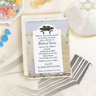 Happy Bar Mitzvah Jerusalem Kotel Tefillin Vintag Einladung