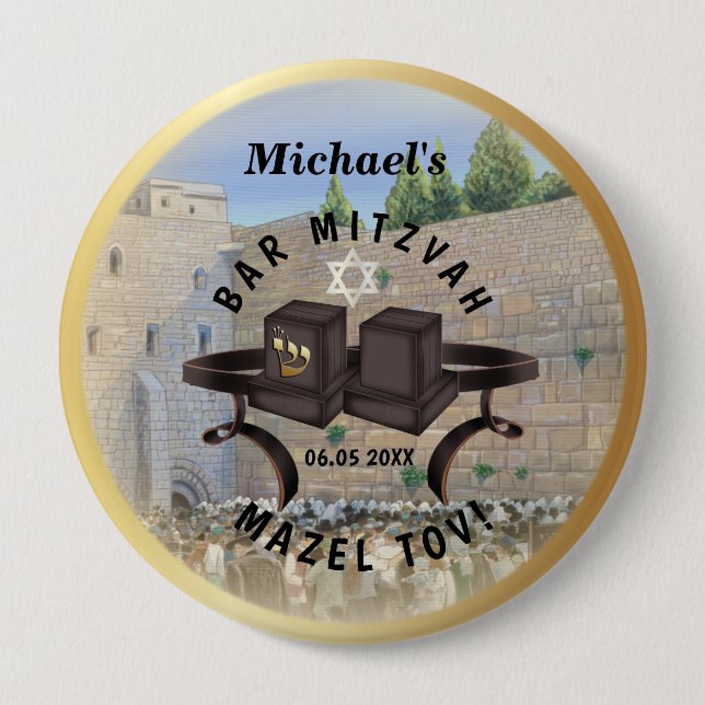 Happy Bar Mitzvah Jerusalem Kotel Western Wall Button (Vorderseite)