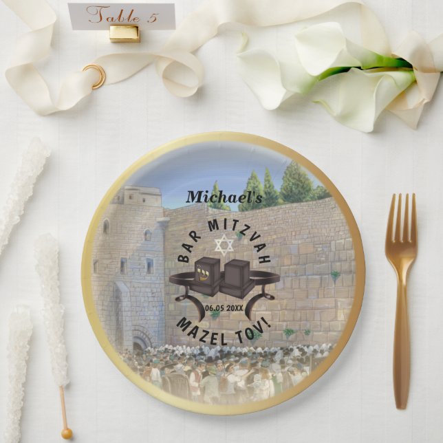 Happy Bar Mitzvah Jerusalem Kotel Western Wall Pappteller (Hochzeit)