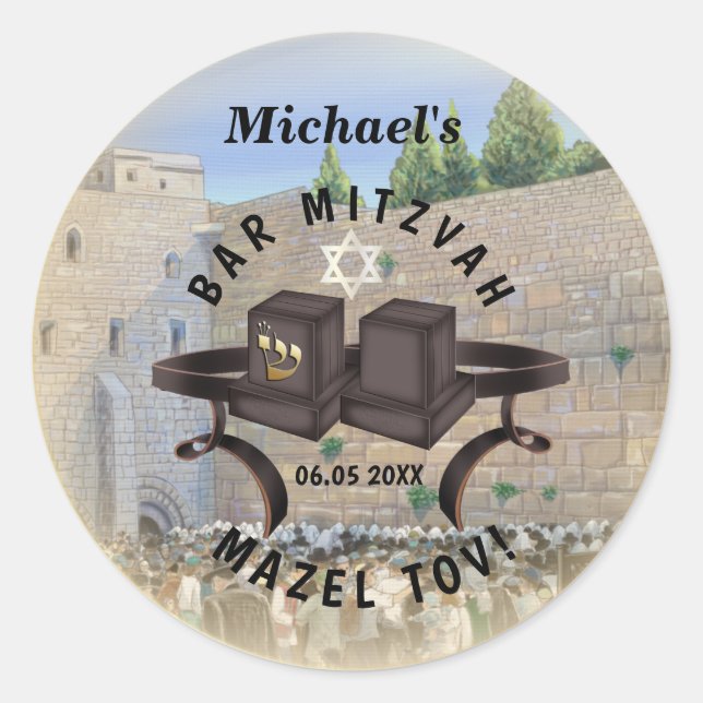 Happy Bar Mitzvah Jerusalem Kotel Western Wall Runder Aufkleber (Vorderseite)