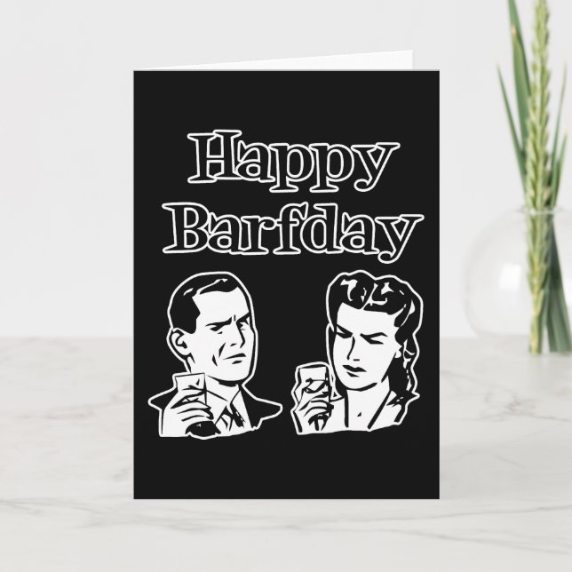 Happy Barfday Retro Man & Woman B&W Karte (Vorderseite)