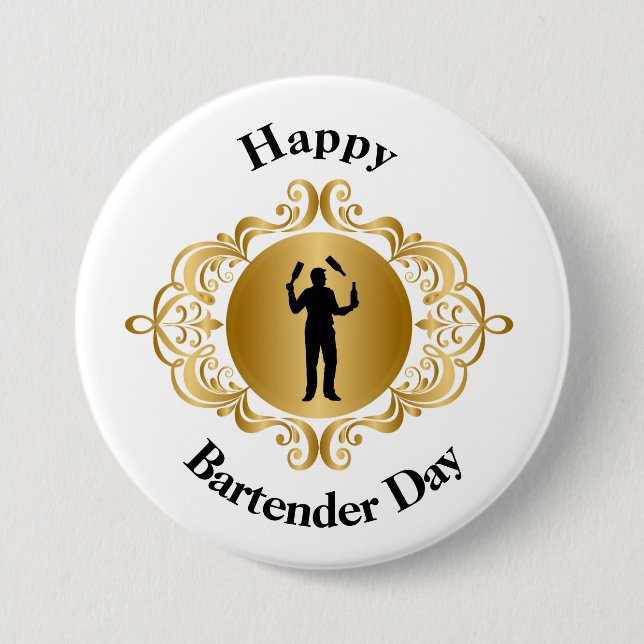 Happy Barkeeper Day Button für männlichen Barkeepe (Vorderseite)