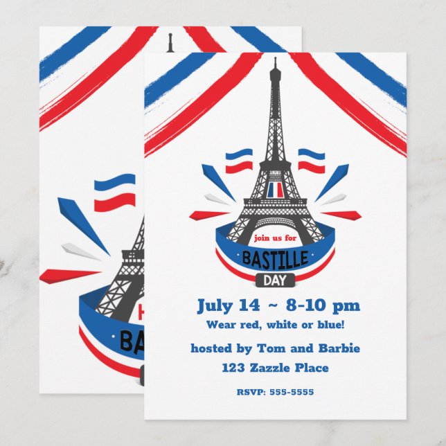 Happy Bastille Day Eiffel Tower Einladung (Vorne/Hinten)