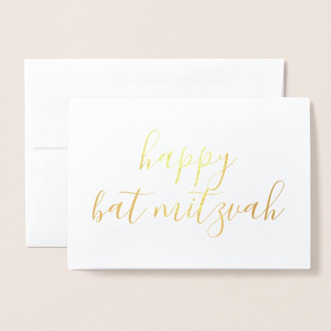 Happy bat mitzvah einfache Kalligraphie Gold Folienkarte (Vorderseite mit Umschlag)