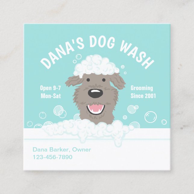Happy Bathtub Dog | Pet Grooming | NIEDLICHER CART Quadratische Visitenkarte (Vorderseite)