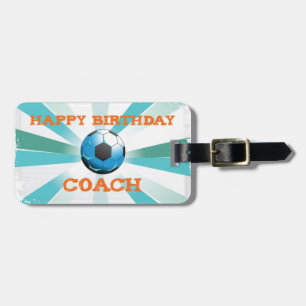 Happy Bday Soccer Coach Orange/Aquamarin/Blue Ster Gepäckanhänger