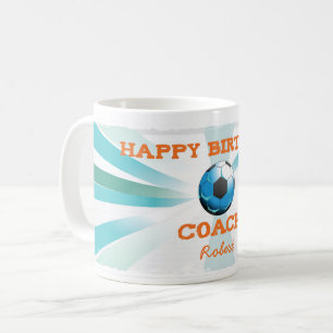 Happy Bday Soccer Coach Orange/Aquamarin/Blue Ster Kaffeetasse
