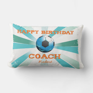 Happy Bday Soccer Coach Orange/Aquamarin/Blue Ster Lendenkissen