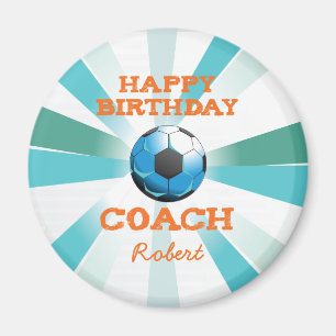 Happy Bday Soccer Coach Orange/Aquamarin/Blue Ster Magnet