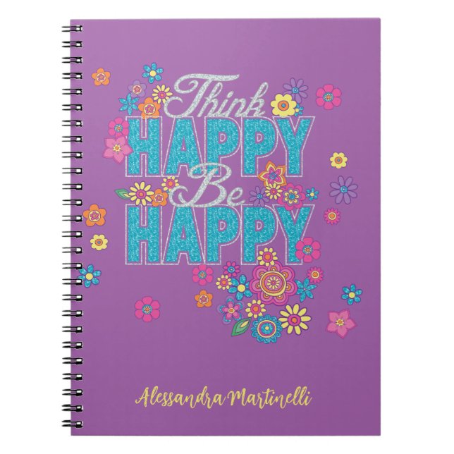 Happy Be Happy Girls' positive Worte Lila Notizblock (Vorderseite)