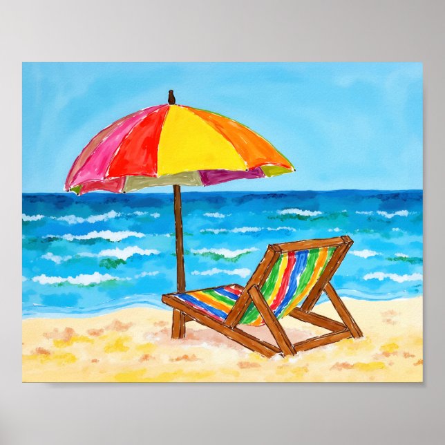 Happy Beach Chair Rainbow Watercolor Poster (Vorne)