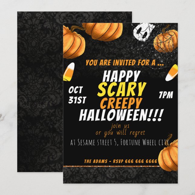 Happy Beängstigende, graue Halloween Einladung (Vorne/Hinten)