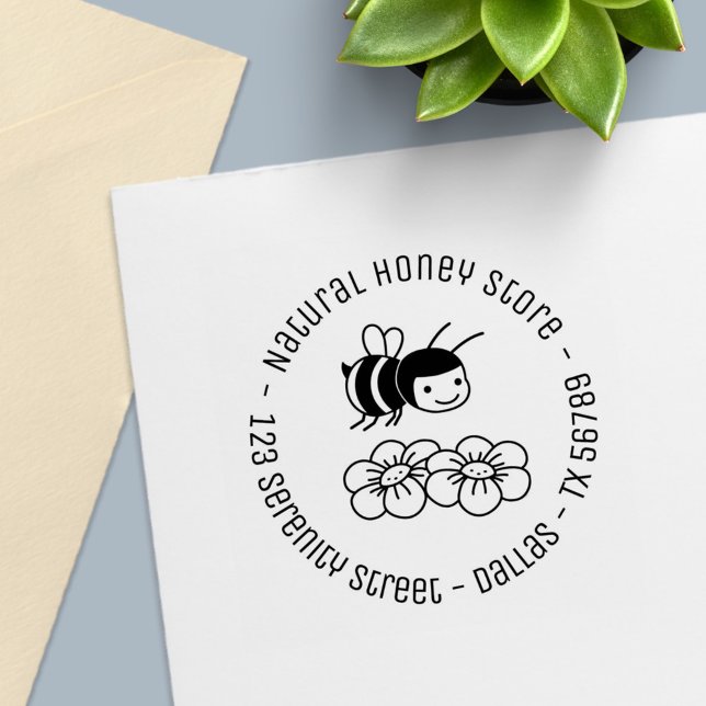 Happy Bee and Blume Runde Geschäftsadresse Permastempel (Von Creator hochgeladen)
