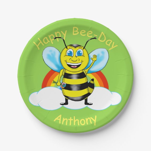 Happy Bee Birthday Paper Teller (benutzerdefinierb (Vorderseite)