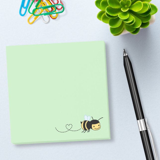 Happy Bee Buzzing auf Green Post-it Klebezettel (Von Creator hochgeladen)