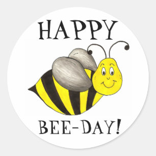 Happy Bee Day Bday Bumblebee Birthday Honeybee Runder Aufkleber