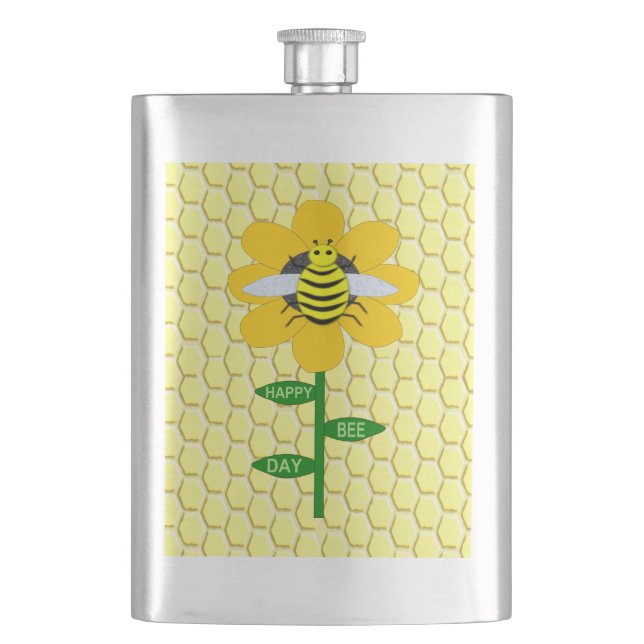 Happy Bee Day Birthday Bumblebee Flachmann (Vorderseite)
