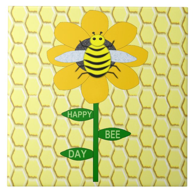 Happy Bee Day Birthday Bumblebee Fliese (Vorderseite)