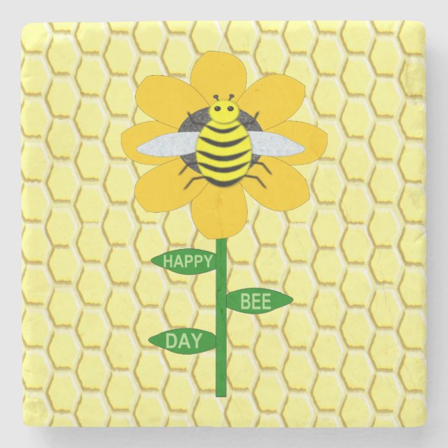 Happy Bee Day Birthday Bumblebee Steinuntersetzer (Vorderseite)