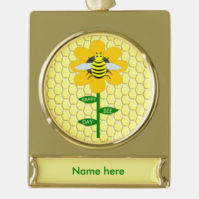 Happy Bee Day Birthday Hummel Custom Banner-Ornament Gold (Vorderseite)