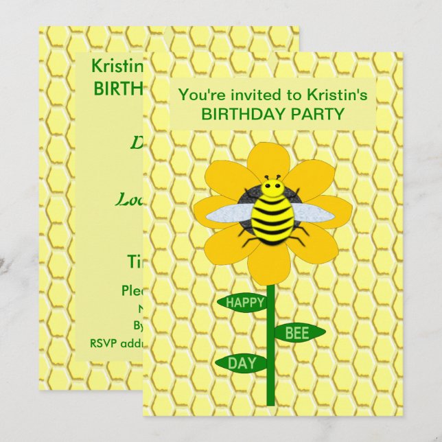 Happy Bee Day Birthday Hummel Custom Einladung (Vorne/Hinten)