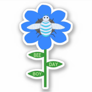 Happy Bee Day Boy Blue Birthday Bumblebee Aufkleber