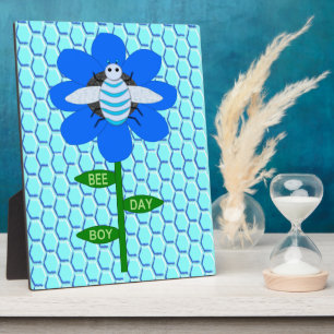Happy Bee Day Boy Blue Birthday Bumblebee Fotoplatte